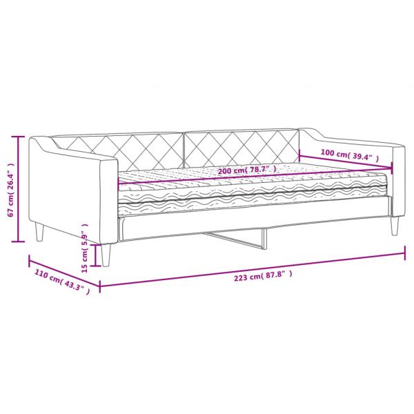 Tagesbett mit Matratze Hellgrau 100x200 cm Stoff