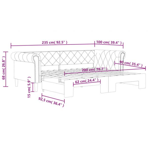 Tagesbett Ausziehbar Schwarz 90x200 cm Kunstleder