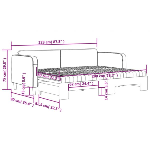 Tagesbett Ausziehbar mit Matratze Hellgrau 80x200 cm Stoff