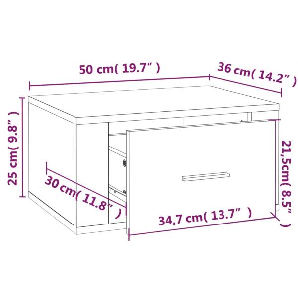 Wand-Nachttisch Grau Sonoma 50x36x25 cm