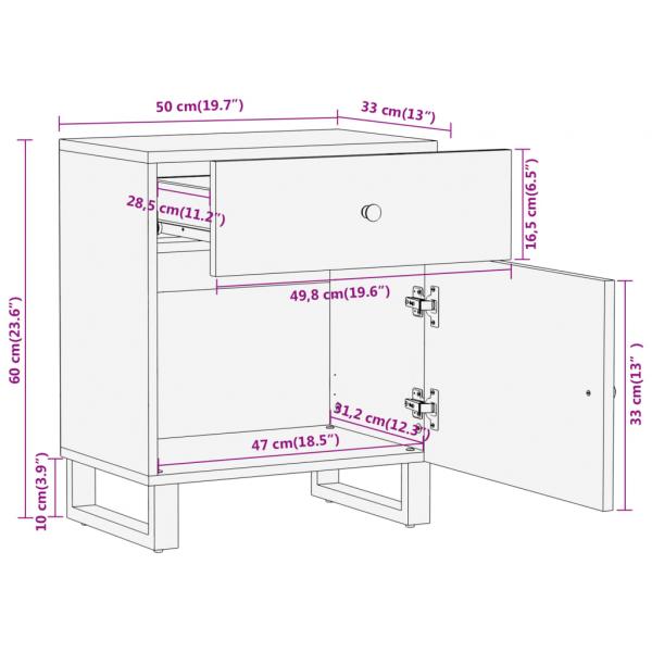 Nachttisch Braun und Schwarz 50x33x60 cm Massivholz Mango