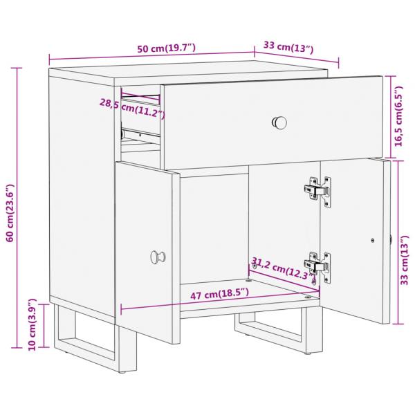 Nachttisch Braun und Schwarz 50x33x60 cm Massivholz Mango