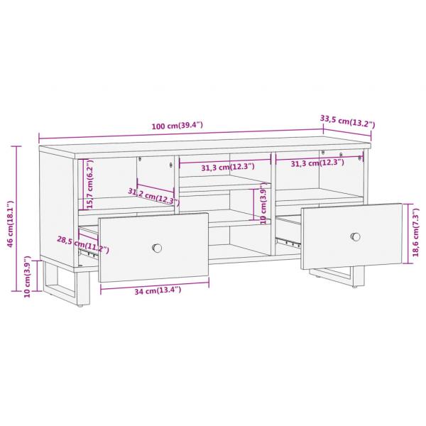 TV-Schrank Braun und Schwarz 100x33,5x46 cm Massivholz Mango