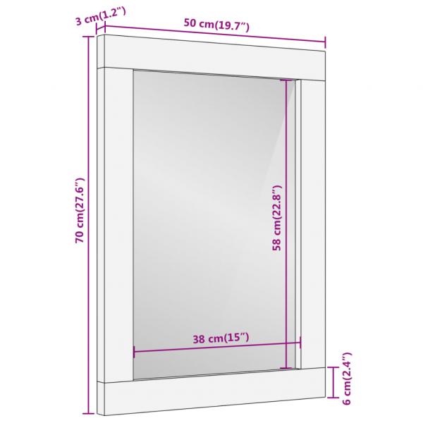 Badezimmerspiegel Braun 50x70x3 cm Massivholz Mango und Glas