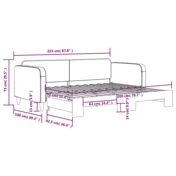 Tagesbett Ausziehbar Creme 90x200 cm Stoff