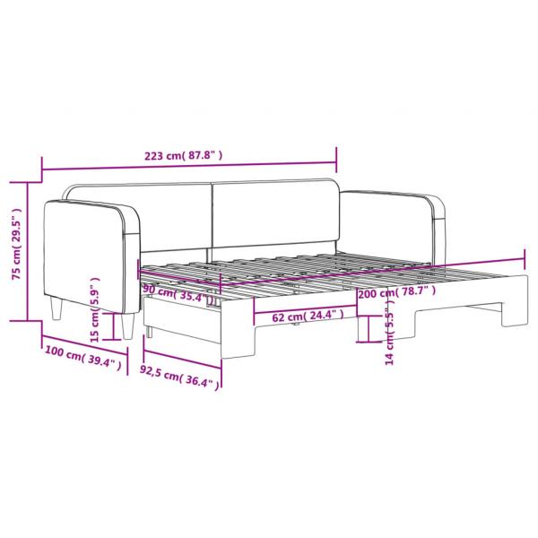 Tagesbett Ausziehbar Hellgrau 90x200 cm Stoff