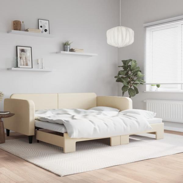 ARDEBO.de - Tagesbett Ausziehbar Creme 100x200 cm Stoff