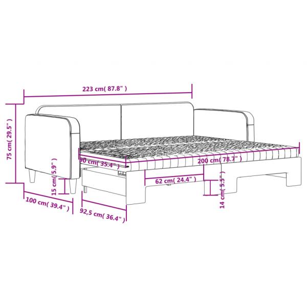 Tagesbett Ausziehbar mit Matratzen Taupe 90x200 cm Stoff