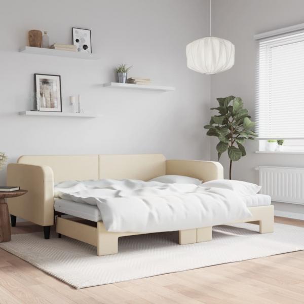 ARDEBO.de - Tagesbett Ausziehbar mit Matratzen Creme 100x200 cm Stoff