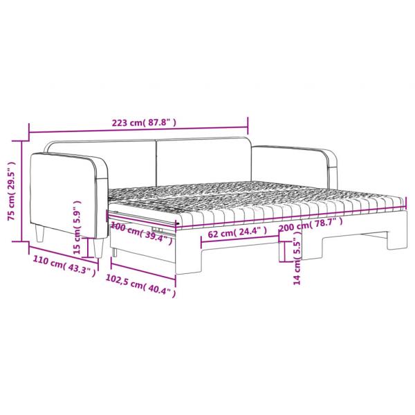 Tagesbett Ausziehbar mit Matratzen Creme 100x200 cm Stoff