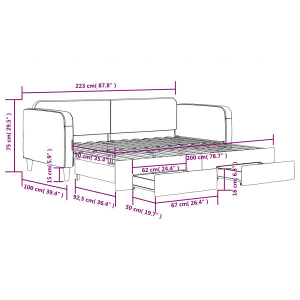 Tagesbett Ausziehbar mit Schubladen Creme 90x200 cm Stoff