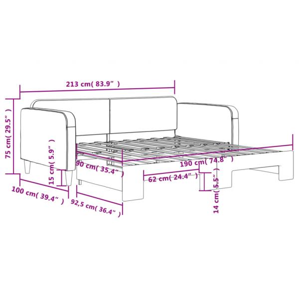 Tagesbett Ausziehbar Hellgrau 90x190 cm Stoff