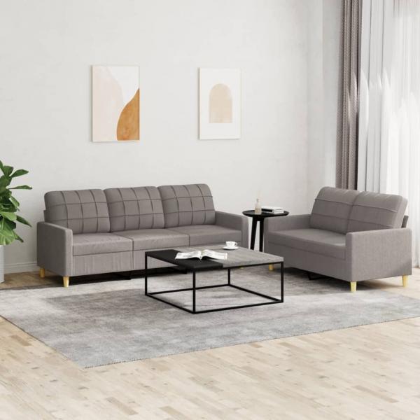 ARDEBO.de - 2-tlg. Sofagarnitur mit Kissen Taupe Stoff