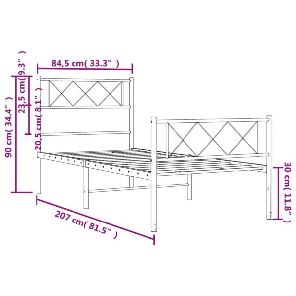 Bettgestell mit Kopf- und Fußteil Metall Schwarz 80x200 cm