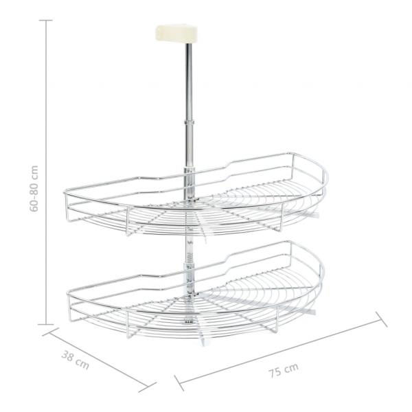 2-stufiger Küchen-Drahtkorb Silbern 180 Grad 75x38x80 cm