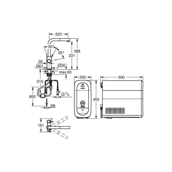 GROHE Blue Home L-Auslauf Starter Kit, herausziehbarer Mousseurauslauf, bis 150° schwenkbar, supersteel (31539DC0)