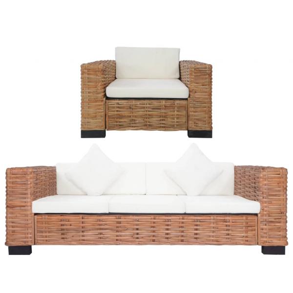 ARDEBO.de - 2-tlg. Sofagarnitur mit Auflagen Natur Rattan