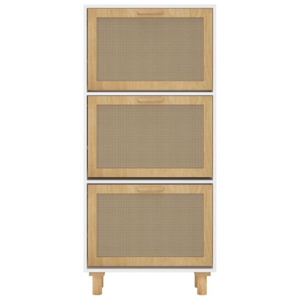 Schuhschrank Weiß 52x25x115 cm Holzwerkstoff & Rattan Natur