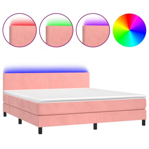 Boxspringbett mit Matratze & LED Rosa 180x200 cm Samt