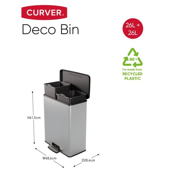 Curver Duo Tretmülleimer Deco 26L+26L Silbern