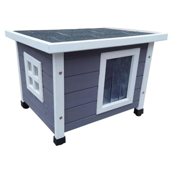 ARDEBO.de - @Pet Outdoor Katzenhaus XL 68,5x54x51,5 cm Holz Grau und Weiß