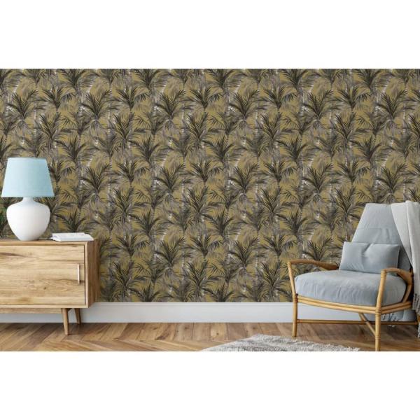 DUTCH WALLCOVERINGS Tapete Palm Trees Golden und Schwarz