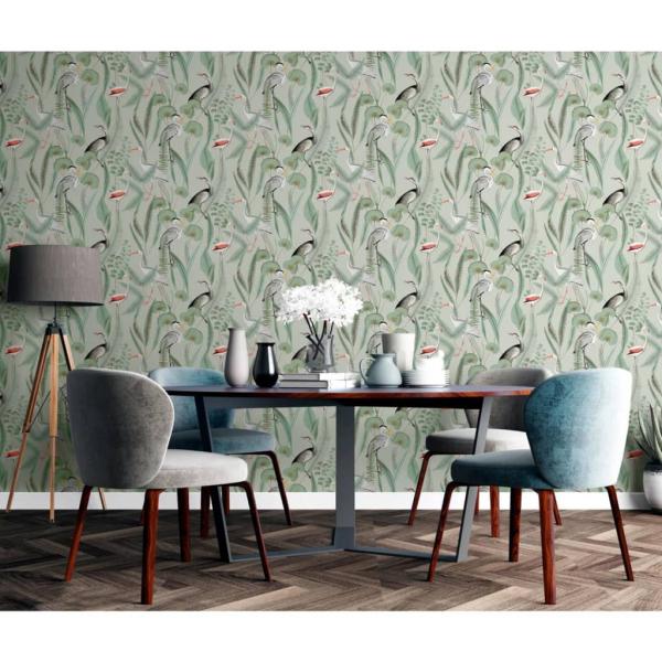 DUTCH WALLCOVERINGS Tapete Flamingo Mintgrün