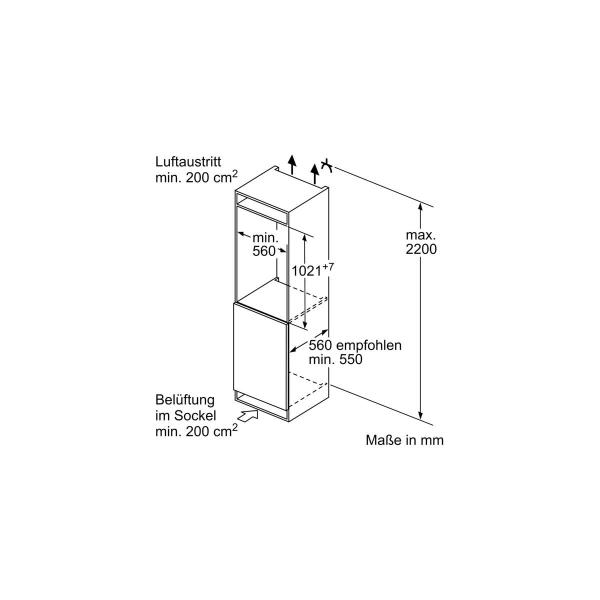 Neff KI2322FE0 N 50 Einbaukühlschrank mit Gefrierfach, Nischenhöhe: 102 cm, 56 cm breit, Festtürtechnik, 147 L, Fresh Safe, Eco Air Flow