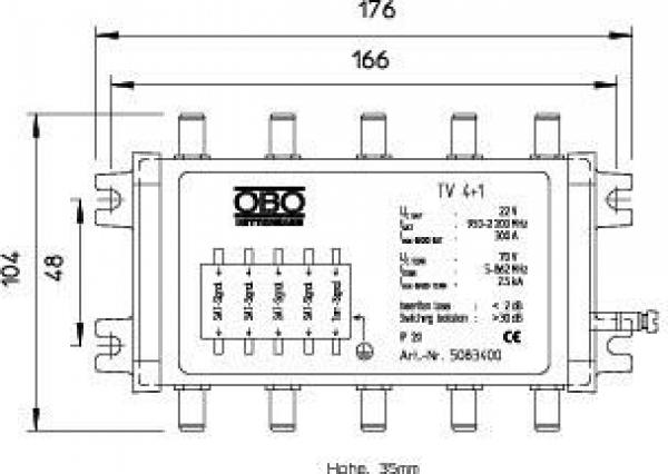 OBO Bettermann TV 4+1 Überspannungsschutzgerät für SAT-Technik (5083400), 2,5 kA