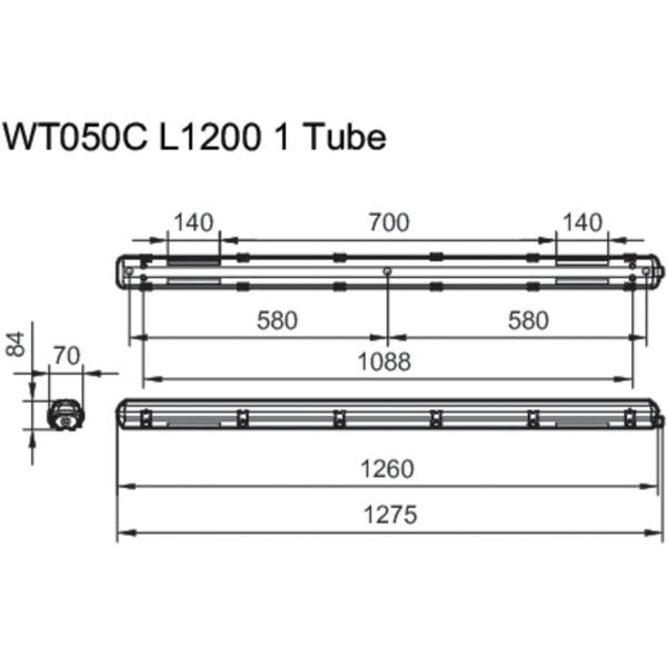 Philips Ledinaire Feuchtraumleuchte, Leergehäuse für T8-LEDtube-Lampen WT050C 1xTLED L1200, weiß (36602999)