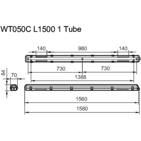 Philips Ledinaire Feuchtraumleuchte, Leergehäuse für T8-LEDtube-Lampen WT050C 1xTLED L1500, weiß (36604399)