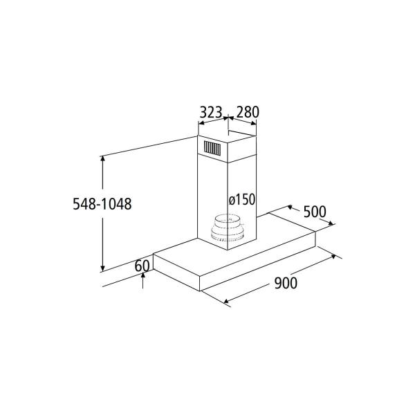 PKM 8090GZ Wandhaube, 90 cm breit, 610 m³/h, Umluftbetrieb, Abluftbetrieb, Fettfilter spülmaschinenfest, LED, Edelstahl mit Glasfront