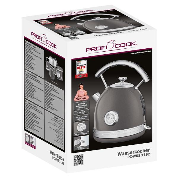 ProfiCook PC-WKS 1192 Wasserkocher Vintage, 1,7L, 1850-2200 W, Sichtfenster, anthrazit (511192)