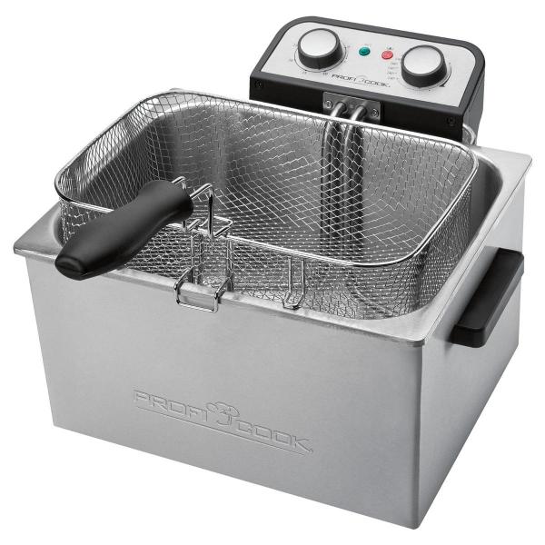 ProfiCook PC-FR 1038 Doppel-Fritteuse, 5 L, 3000 W, 30-Minuten-Timer, stufenlos, 2 Kontrollleuchten, inox (501038)