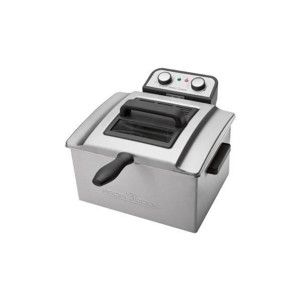 ProfiCook PC-FR 1038 Doppel-Fritteuse, 5 L, 3000 W, 30-Minuten-Timer, stufenlos, 2 Kontrollleuchten, inox (501038)