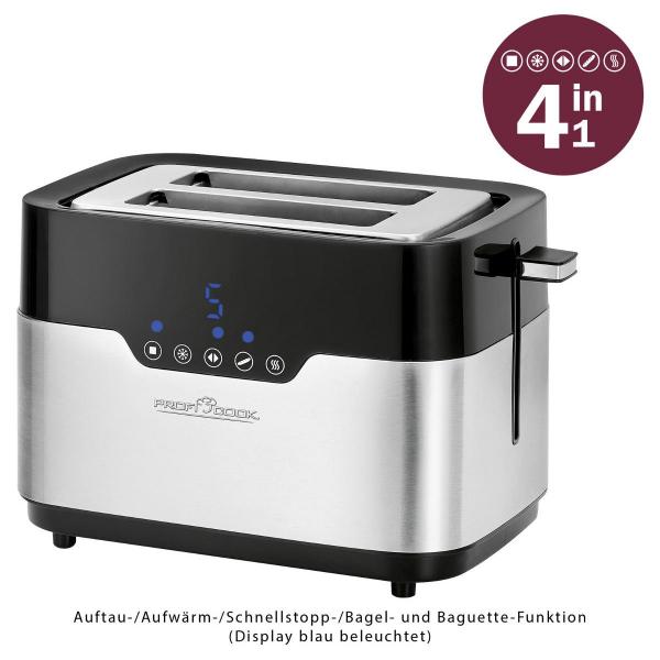 ProfiCook PC-TA 1170 Toaster, 770-920 W, breite Toastschlitze, Sensor Touch, schwarz/edelstahl