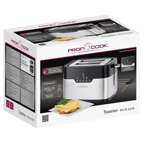 ProfiCook PC-TA 1170 Toaster, 770-920 W, breite Toastschlitze, Sensor Touch, schwarz/edelstahl