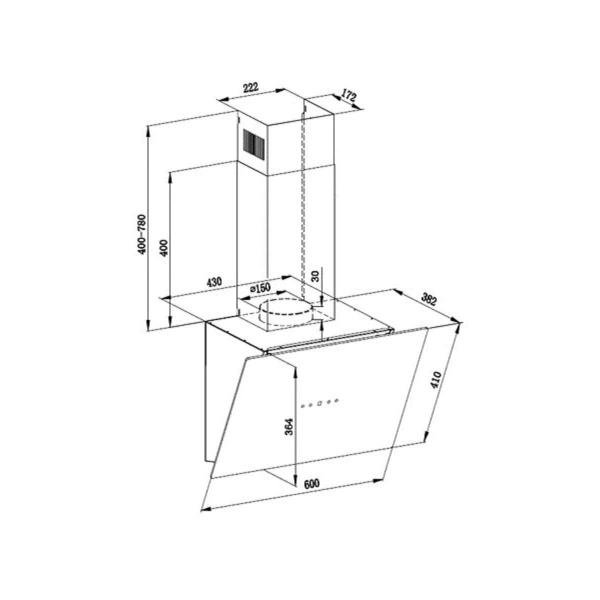 PKM S33-60A+BTH Kopffreihaube, 60 cm breit, 538 m³/h, Touch Bedienung, Abluft und Umluft, LED, schwarz