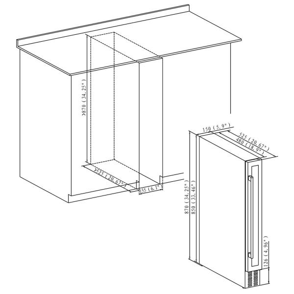 PKM UWTS20-7G Weintemperierschrank, 15 cm breit, 7 Standardweinflaschen, unterbaufähig, 6 Kunststoffböden, Thermostat, schwarz