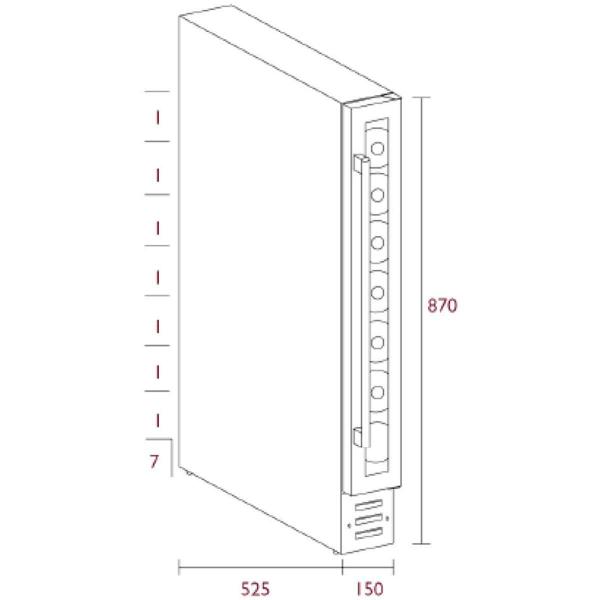 PKM UWTS20-7G Weintemperierschrank, 15 cm breit, 7 Standardweinflaschen, unterbaufähig, 6 Kunststoffböden, Thermostat, schwarz