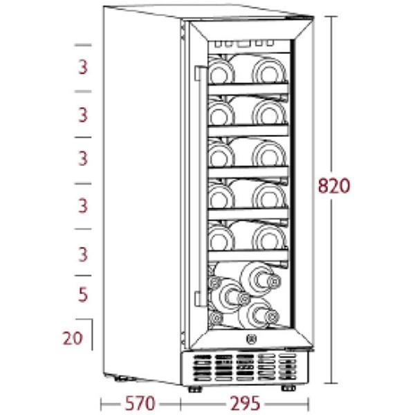 PKM UWTS56-20G Weintemperierschrank, 29,5 cm breit, 20 Standardweinflaschen, 5 Böden aus Holz, Thermostat, unterbaufähig, schwarz