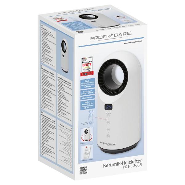 ProfiCare PC-HL 3086 Keramik-Heizlüfter, 1500 W, Tisch-Ventilator, geringe Staubentwicklung, Sensor-Touch, weiß (330860)