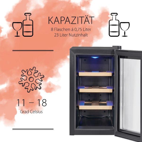 ProfiCook PC-WK 1233 Glastürkühlschrank, 23 L, 43 cm breit, Anti-Vibrationssystem, Thermoelektrische Kühlung, schwarz