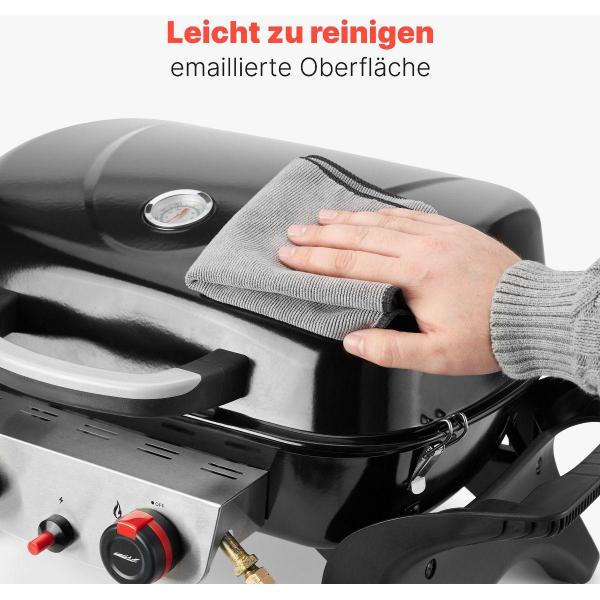 ProfiCook PC-GG 1261 Tisch-Gasgrill, 50 mbar, 2 Heizzonen, 42 x 36 cm großen Grillfläche, schwarz (501261)