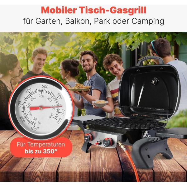 ProfiCook PC-GG 1261 Tisch-Gasgrill, 50 mbar, 2 Heizzonen, 42 x 36 cm großen Grillfläche, schwarz (501261)