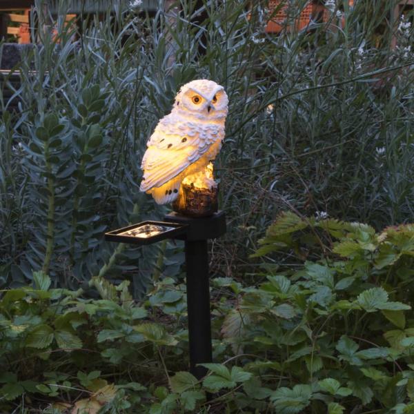 ARDEBO.de - HI LED-Solar-Gartenleuchte Eule Weiß