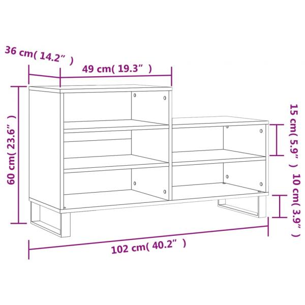 Schuhregal Grau Sonoma 102x36x60 cm Holzwerkstoff