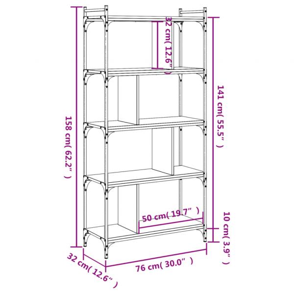 Bücherregal 5 Böden Räuchereiche 76x32x158 cm Holzwerkstoff