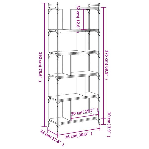 Bücherregal 6 Böden Sonoma-Eiche 76x32x192 cm Holzwerkstoff