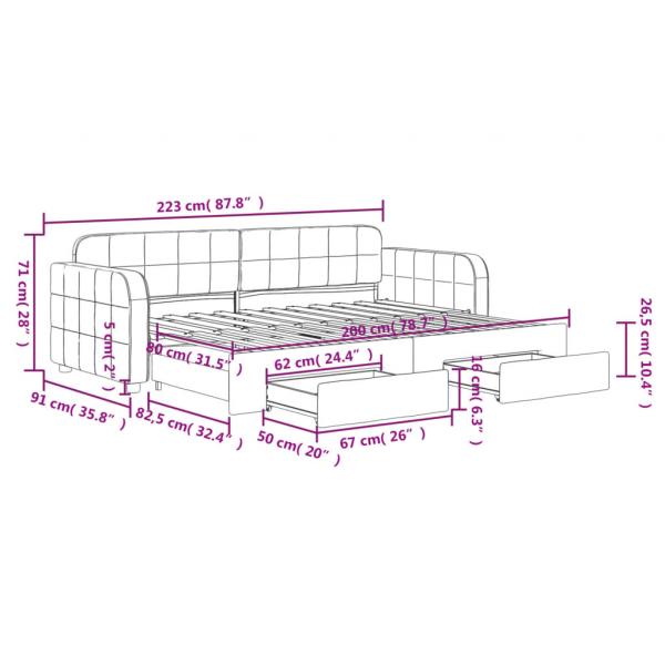 Tagesbett Ausziehbar mit Schubladen Blau 80x200 cm Samt